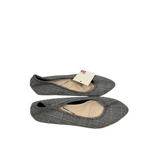 SO Glen Plaid Ballet Flats Size 10 Black White Pointed Toe Memory Foam Womens